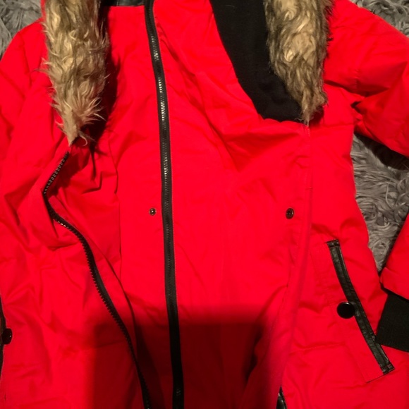 Red Double Zip Parka Puffer Jacket - Picture 5 of 8